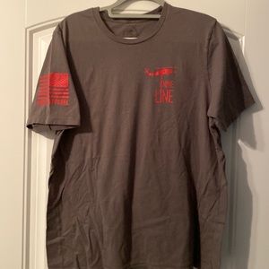 Grey and red Nine line T-shirt.